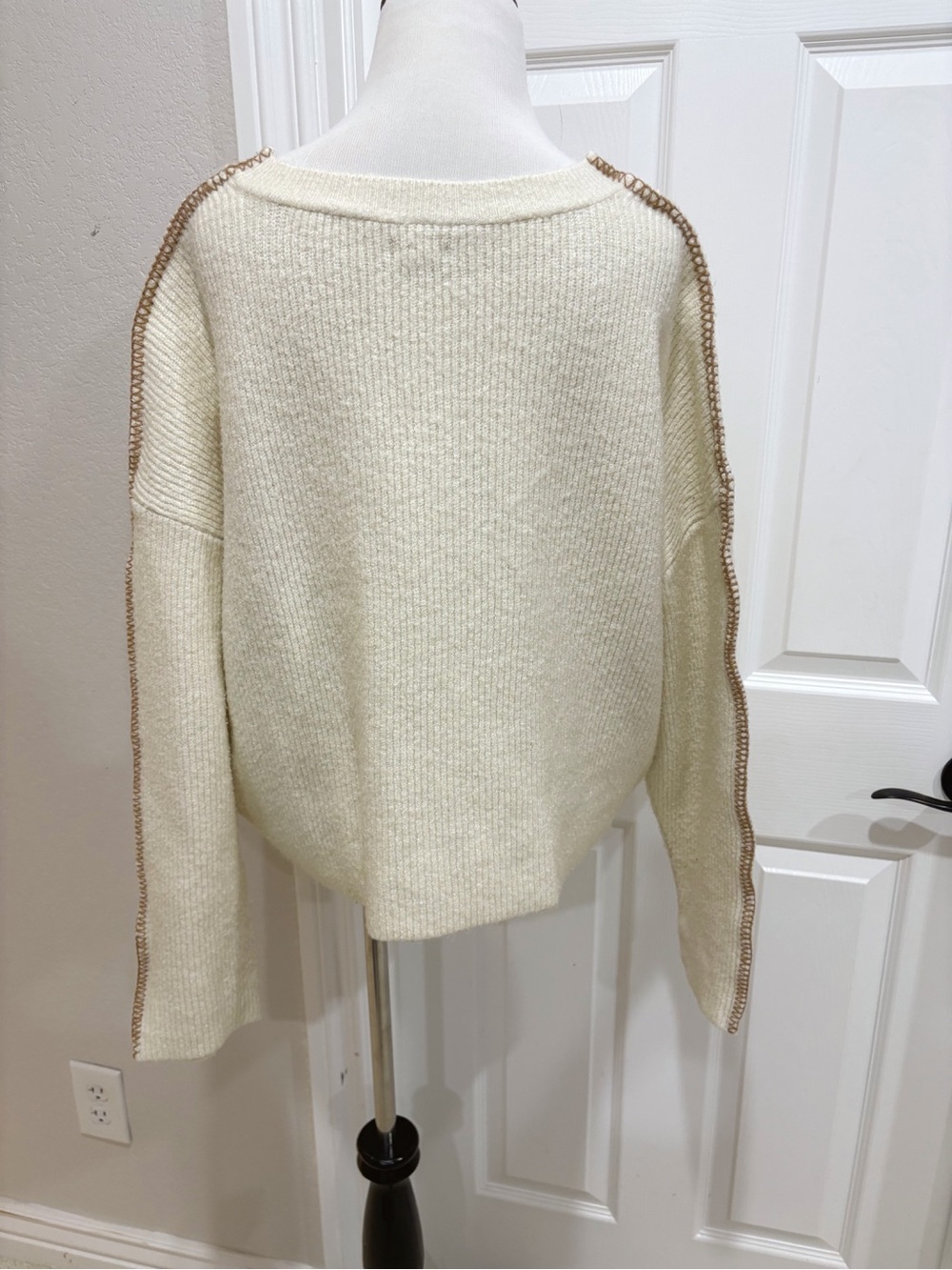 Anthropologie Pilcro Cream Knit Button-Front Whipstitch Cardigan Sweater Small - Picture 6 of 8